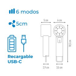 Ventilador De Mano Digital Recargable, 6 X 18,5 Cm
