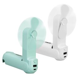 Ventilador De Mano Plegable, Linterna,Powerbank, Soporte Smartphone, Colores Surtidos, 3,7 X 11,9 Cm