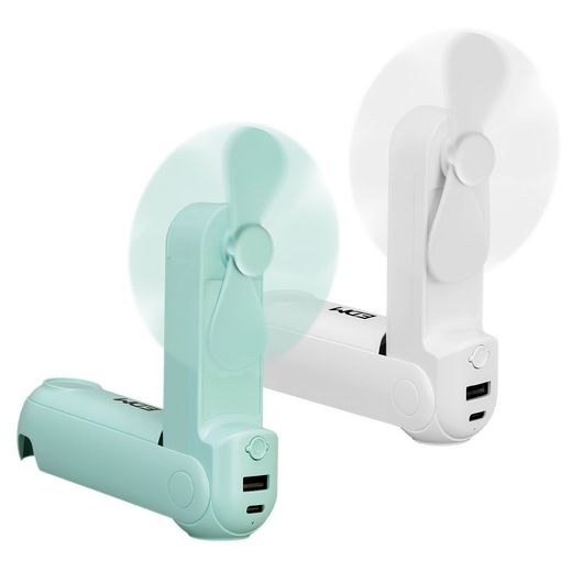 Ventilador De Mano Plegable, Linterna,Powerbank, Soporte Smartphone, Colores Surtidos, 3,7 X 11,9 Cm