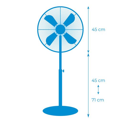 Ventilador De Pie Base Circular, Cromado, Potencia 60 W, Aspas Ø40 Cm, Altura Regulable 90-116 Cm