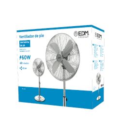 Ventilador De Pie Base Circular, Cromado, Potencia 60 W, Aspas Ø40 Cm, Altura Regulable 90-116 Cm