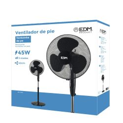 Ventilador De Pie Base Circular, Negro, Potencia 45 W, 55,6 Db, Aspas Ø40 Cm, Altura Regulable 110-130 Cm