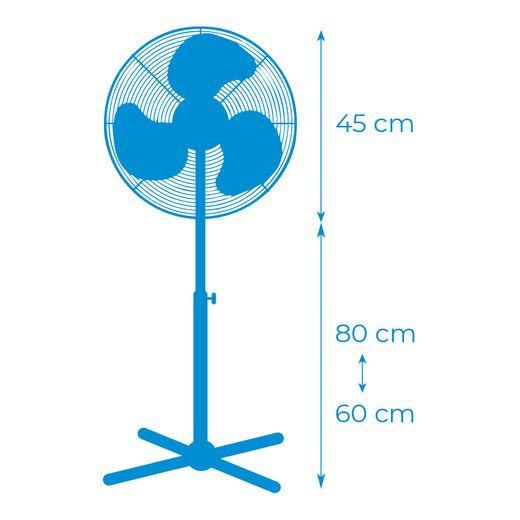 Ventilador De Pie, Blanco, Potencia 45 W, Aspas Ø40 Cm, Altura Regulable 105-125 Cm