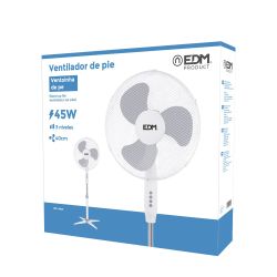Ventilador De Pie, Blanco, Potencia 45 W, Aspas Ø40 Cm, Altura Regulable 105-125 Cm