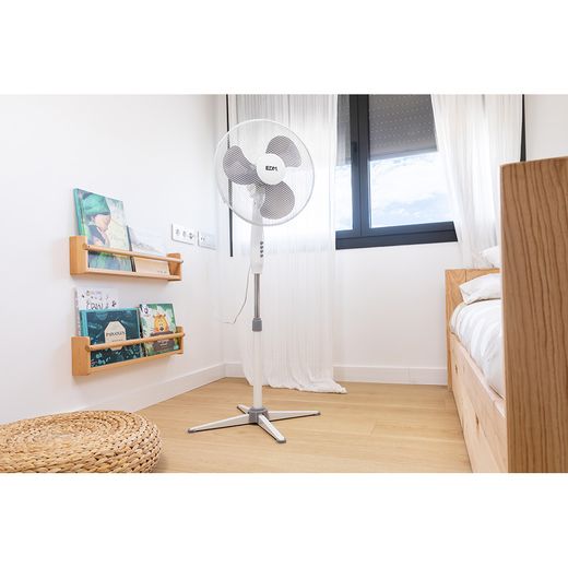 Ventilador De Pie, Blanco, Potencia 45 W, Aspas Ø40 Cm, Altura Regulable 105-125 Cm