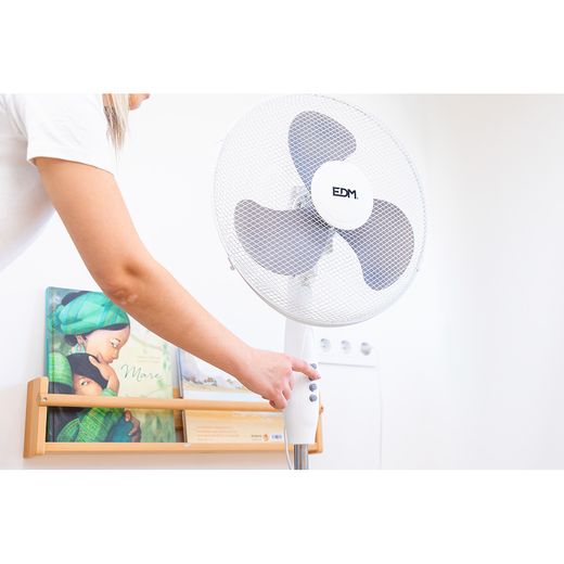 Ventilador De Pie, Blanco, Potencia 45 W, Aspas Ø40 Cm, Altura Regulable 105-125 Cm
