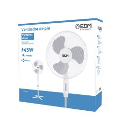 Ventilador De Pie, Blanco, Potencia 45 W, Db 60, Aspas Ø40 Cm, Altura Regulable 105-125 Cm