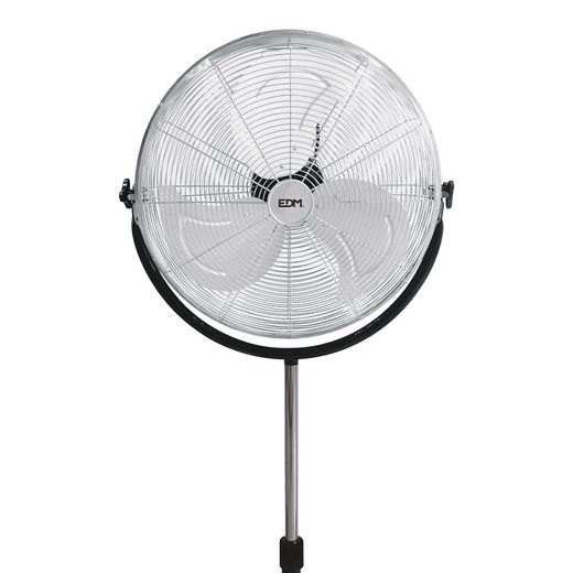 Ventilador De Pie Industrial Base Circular, Cromado/Negro, Potencia 120 W, 64,9 Db, Aspas Ø50 Cm, Altura Regulable 118-148 Cm