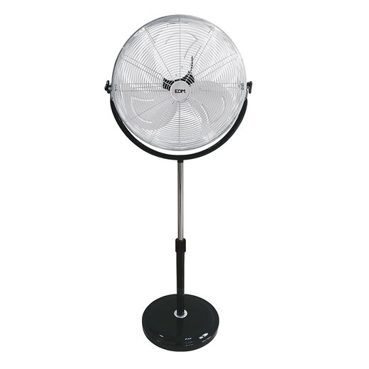 Ventilador De Pie Industrial Base Circular, Cromado/Negro, Potencia 120 W, Aspas Ø50 Cm, Altura Regulable 118-148 Cm