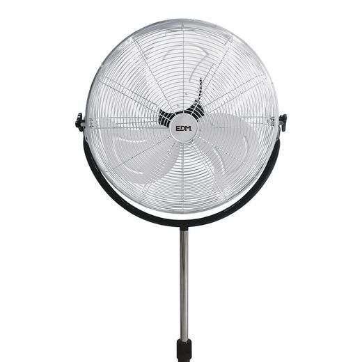 Ventilador De Pie Industrial Base Circular, Cromado/Negro, Potencia 120 W, 64,9 Db, Aspas Ø50 Cm, Altura Regulable 118-148 Cm