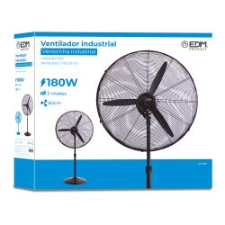 Ventilador De Pie Industrial Base Circular, Oscilante, Negro, Potencia 180 W, Aspas Ø60 Cm, Altura Regulable 117-156 Cm