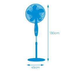 Ventilador De Pie Mando A Distancia, Negro, Potencia 60 W, 62,9 Db, Aspas Ø40 Cm, Altura Regulable 110-130 Cm