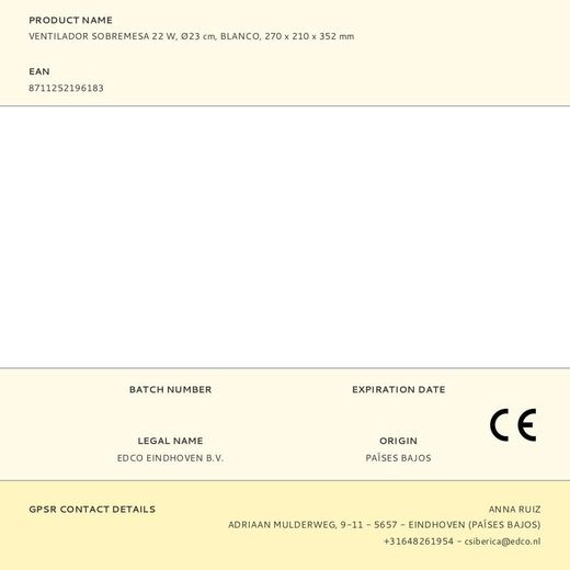 Ventilador De Sobremesa Blanco 22 W, Ø23 Cm, 270 X 210 X 352 Mm