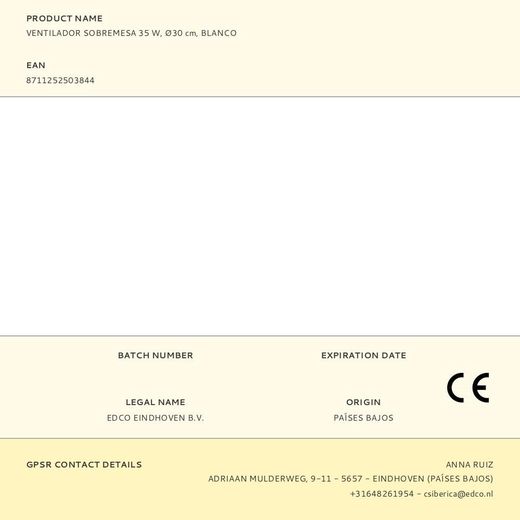 Ventilador De Sobremesa Blanco 35 W, Aspas Ø30 Cm, 34 X 23,5 X 46 Cm