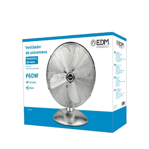 Ventilador De Sobremesa. Color Cromado. Potencia: 60W Aspas: Ø40Cm Edm