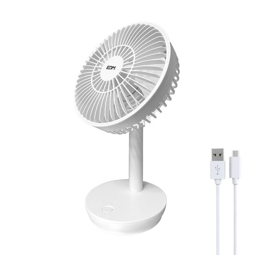 Ventilador De Sobremesa Recargable Blanco 5W, 31,6 Db, Aspas: Ø14,5 Cm 17 X 13 X 26 Cm