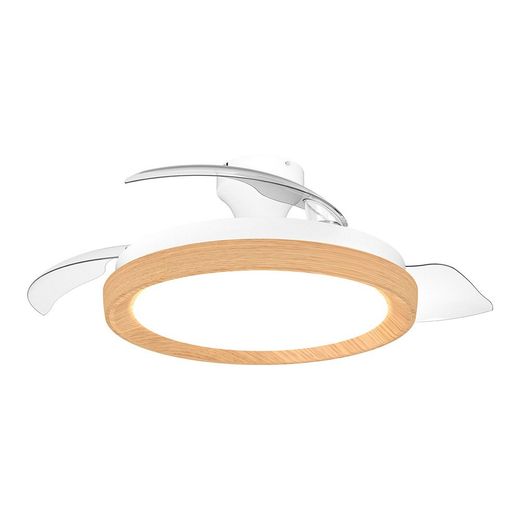 Ventilador De Techo Con Aspas Retráctiles, Led 3 Cct, Dc 28 W + 35 W, Modelo Bliss, Blanco / Dorado, Ø106 Cm