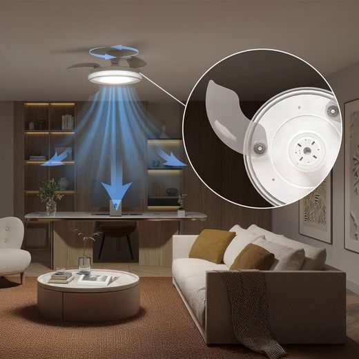 Ventilador De Techo Con Aspas Retráctiles, Led 3 Cct, Dc 28 W + 35 W, Modelo Bliss, Blanco / Dorado, Ø106 Cm
