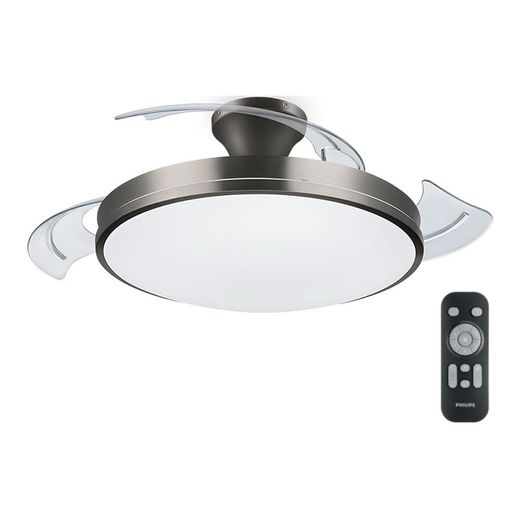 Ventilador De Techo De Led Modelo Atlas. Color Nikel. Potencia: 28 + 35 W Aspas: Ø 106 Cm Con Mando A Distancia