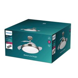 Ventilador De Techo De Led Modelo Atlas. Color Nikel. Potencia: 28 + 35 W Aspas: Ø 106 Cm Con Mando A Distancia