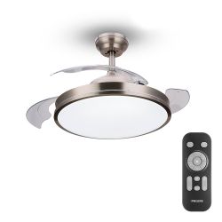 Ventilador De Techo De Led Modelo Atlas. Color Nikel. Potencia: 28 + 35 W Aspas: Ø 106 Cm Con Mando A Distancia