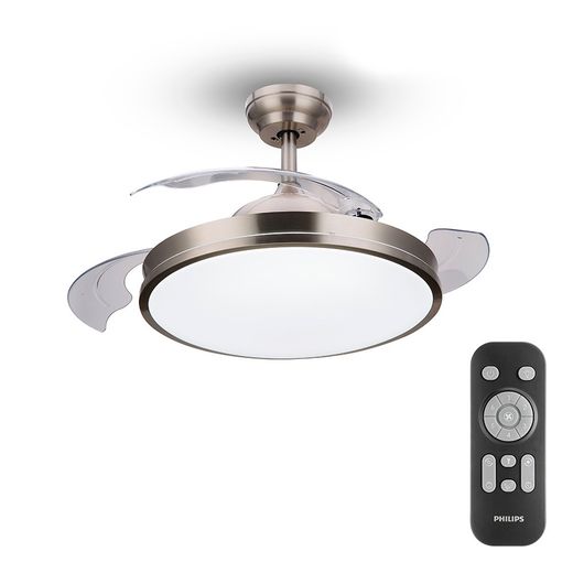 Ventilador De Techo De Led Modelo Atlas. Color Nikel. Potencia: 28 + 35 W Aspas: Ø 106 Cm Con Mando A Distancia