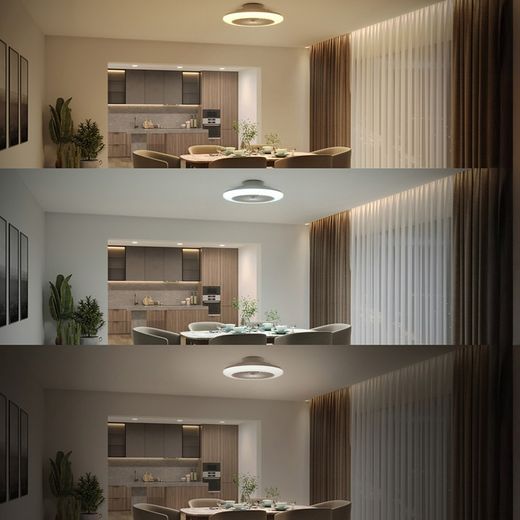 Ventilador De Techo, Led 3Cct, Dc 20 W + 42 W, Modelo Amigo, Blanco Con Difusor Efecto Estrellado, Ø48,5 Cm