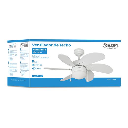 Ventilador De Techo Modelo Aral. Color Blanco. Potencia: 50 W Aspas: Ø76Cm