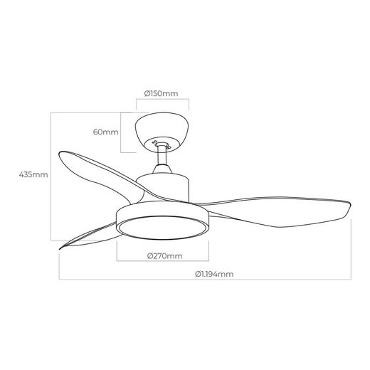 Ventilador De Techo Modelo Ártico. Color Blanco 120 Cm  38W + Luz 22W 2.160Lm 3.000K - 4.000K - 5.000K