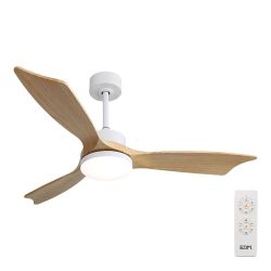 Ventilador De Techo Modelo Báltico Con 3 Aspas De Madera Ø132Cm Luz Led 3000/4000/6000K, 3Cct, Potencia: 20 W, Color Blanco