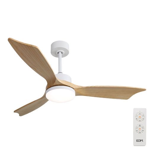 Ventilador De Techo Modelo Báltico Con 3 Aspas De Madera Ø132Cm Luz Led 3000/4000/6000K, 3Cct, Potencia: 20 W, Color Blanco