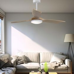 Ventilador De Techo Modelo Báltico Con 3 Aspas De Madera Ø132Cm Luz Led 3000/4000/6000K, 3Cct, Potencia: 20 W, Color Blanco