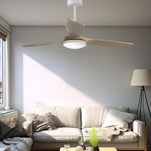 Ventilador De Techo Modelo Báltico Con 3 Aspas De Madera Ø132Cm Luz Led 3000/4000/6000K, 3Cct, Potencia: 20 W, Color Blanco