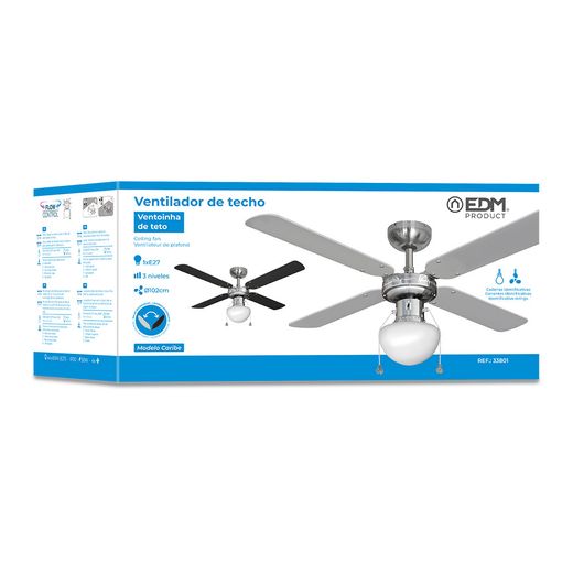 Ventilador De Techo Modelo Caribe. Color Cromado. Potencia: 50W Aspas: Ø102  Cm Edm