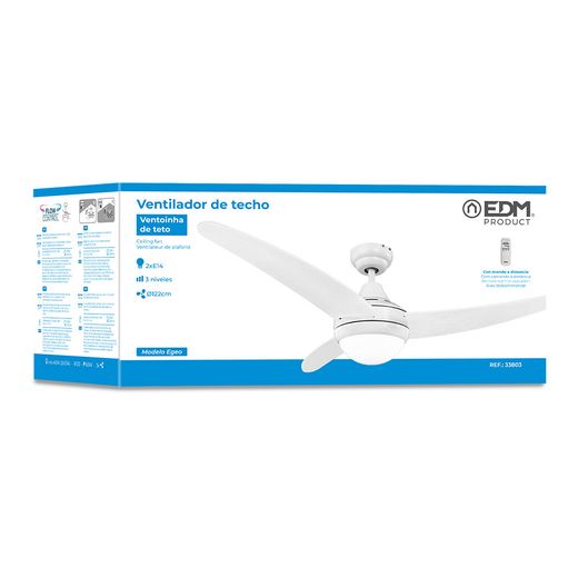 Ventilador De Techo Modelo Egeo. Color Blanco. Potencia: 60W Aspas: Ø122Cm Con Mando A Distancia Edm