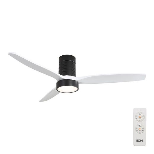 Ventilador De Techo Modelo Kara Con 3 Aspas Color Blanco Ø132Cm Luz Led 3000/4000/6000K, 3Cct, 30 W, Negro