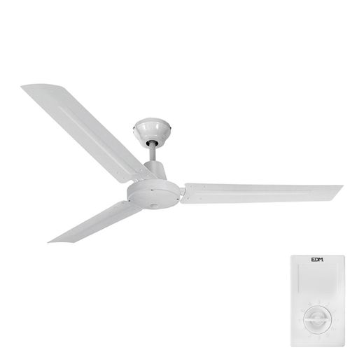 Ventilador De Techo Modelo Mini Industrial. Color Blanco Potencia: 60W Aspas: Ø120Cm Con Controlador De Pared Edm