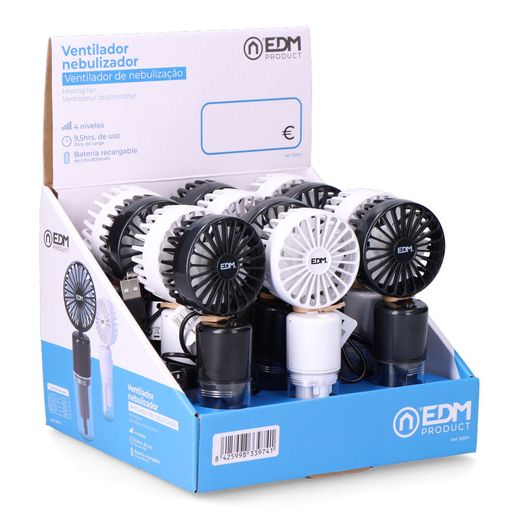 Ventilador Nebulizador Recargable, 4 Velocidades. 6,2 X 16,4 Cm. Colores Surtidos