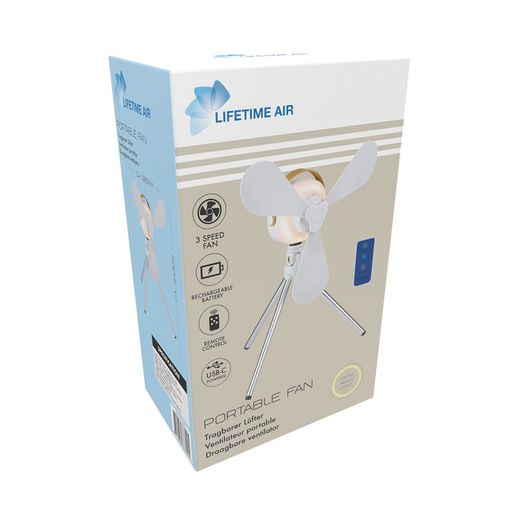 Ventilador De Sobremesa, Recargable Con Usb, 3 Aspas, 4 Velocidades, Con Mando