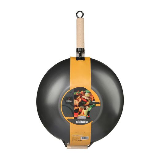 Wok Acero Con Mango De Madera Y Asa Ø35 Cm